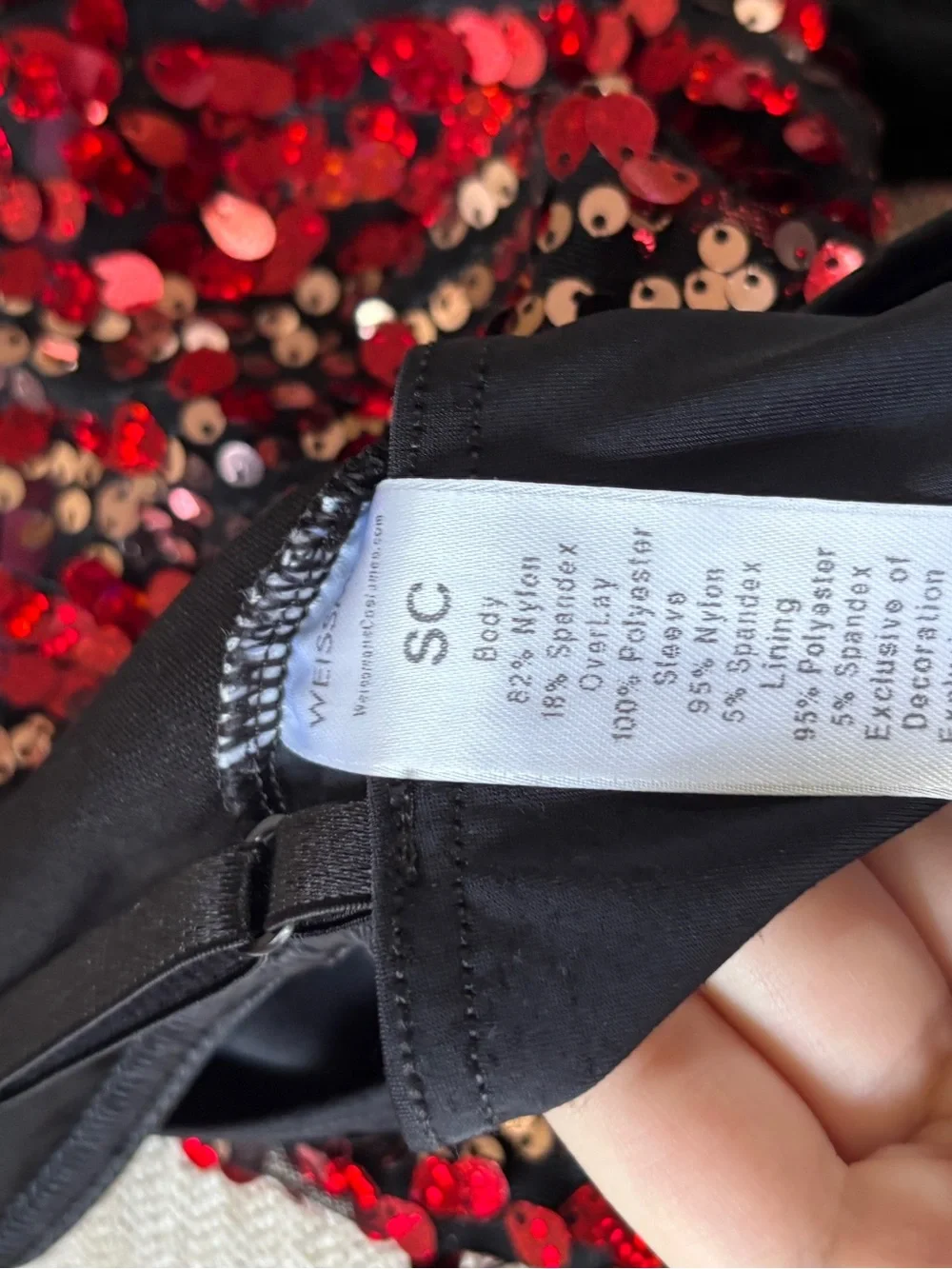 Weissman Black Dance Leotard with Red and Gold Sequins